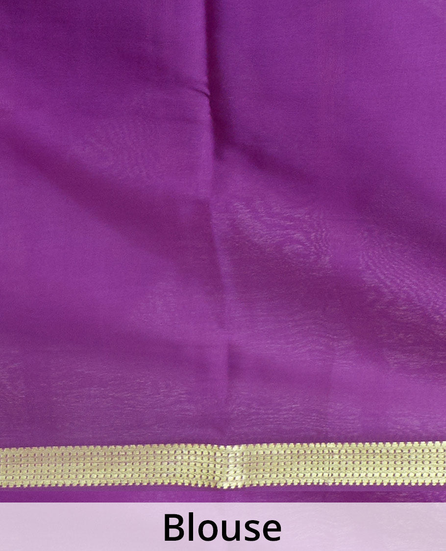 Eggplant purple plain Mysore silk saree, traditional zari design border & zari striped pallu