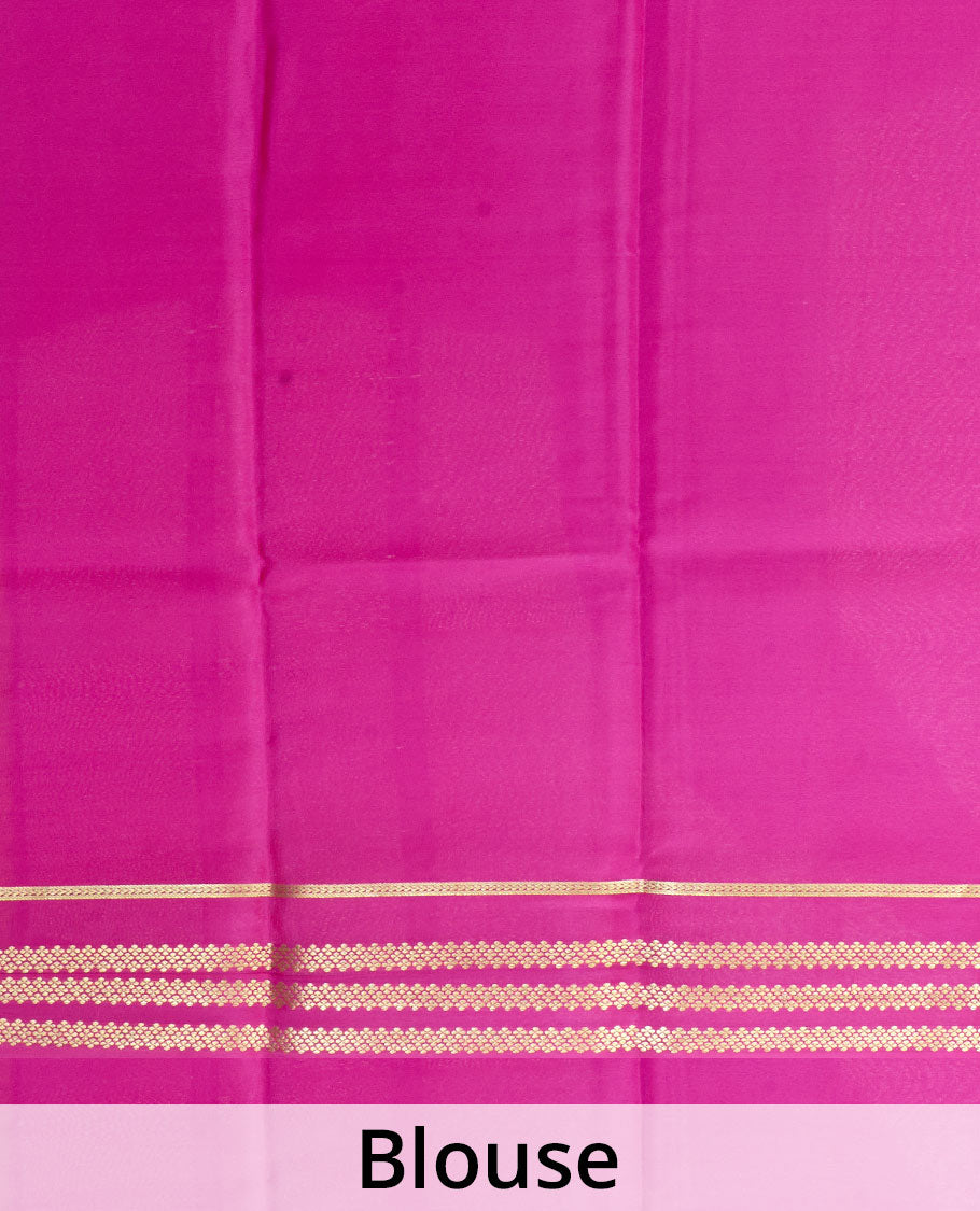 Mustard plain design Mysore silk saree with contrast rettai pettu borders of zari designs, and zari striped pallu