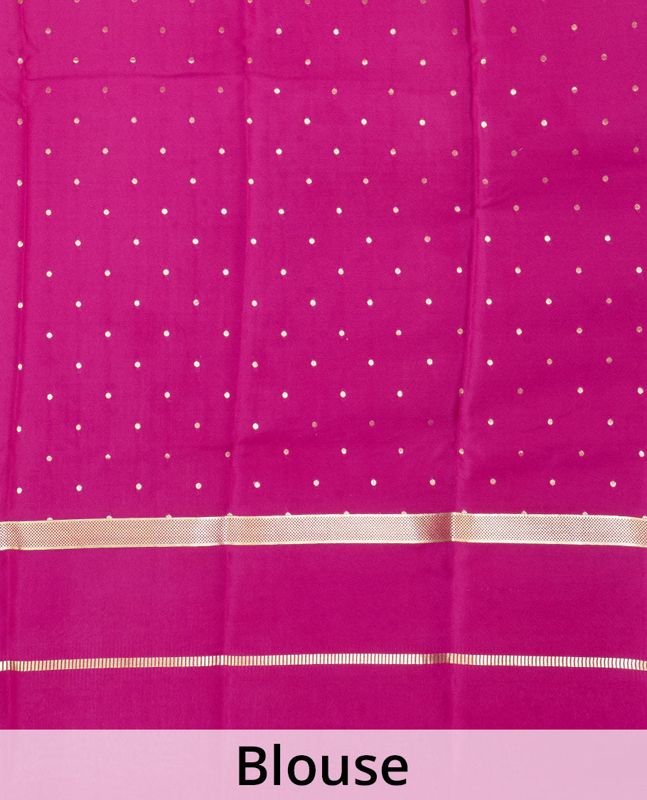 Turquoise plain design Mysore silk saree, contrast rettai pettu borders of zari designs, and pallu of zari stripes & temple design