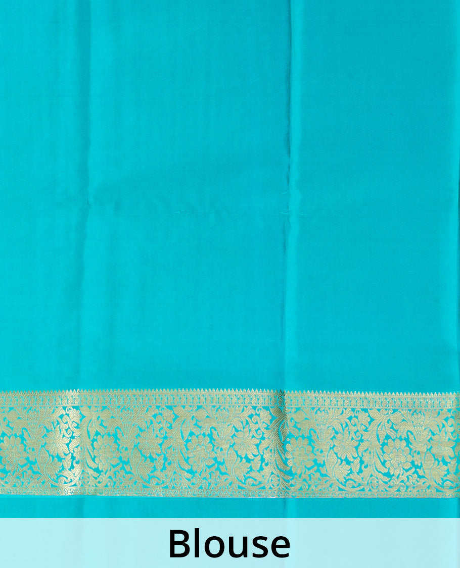 Orange zari buttas Mysore silk saree, contrast traditional zari border, and jaal pallu