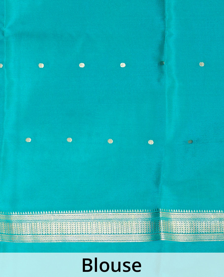 Violet tiny zari buttas Mysore silk saree, contrast traditional zari border, and zari striped pallu