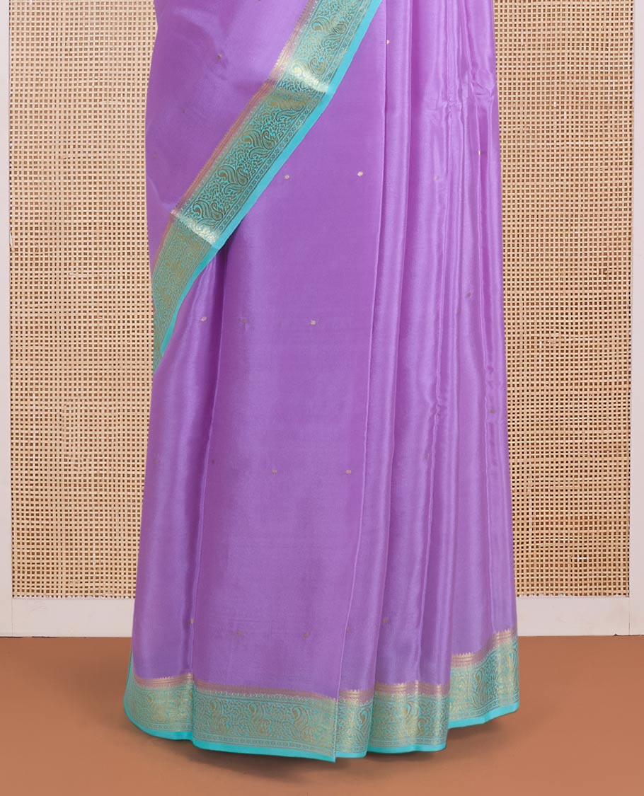 Purple zari buttas Mysore silk saree, contrast traditional zari border, and zari design pallu