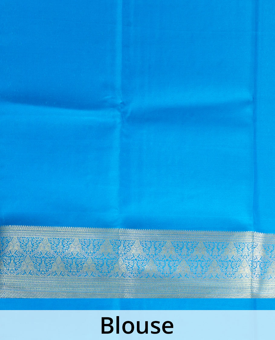 Red zari buttas woven Mysore silk saree, contrast gleaming zari intricate motifs woven border, and zari rich pallu