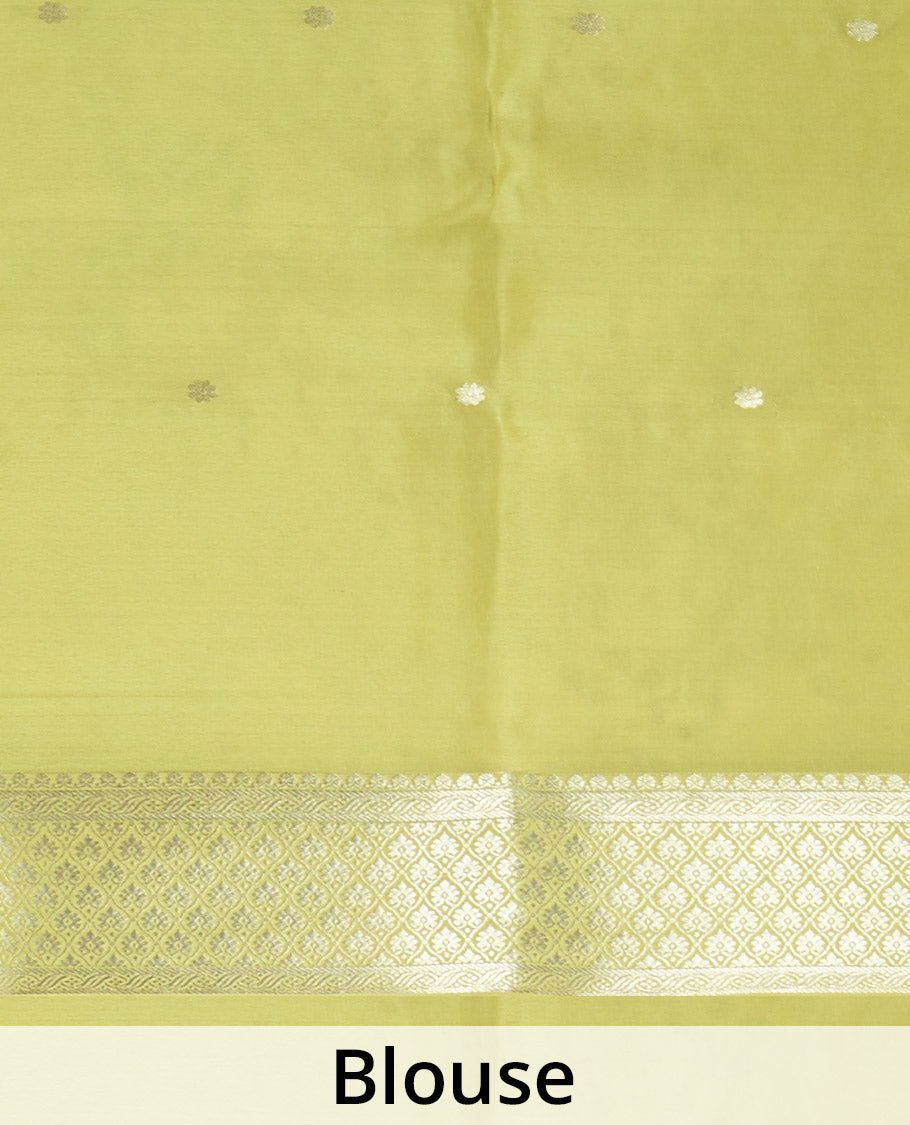 Green zari buttas Mysore silk saree, contrast jaal zari border, and floral jaal design zari woven pallu