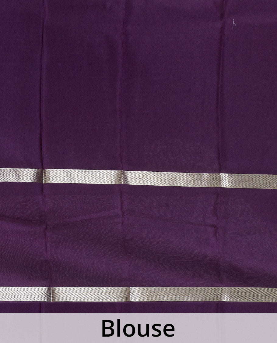 Gleaming purple crushed style plain Mysore silk saree, contrast temple traditional rettai pettu zari border, and pallu steeped with Pichwai motifs
