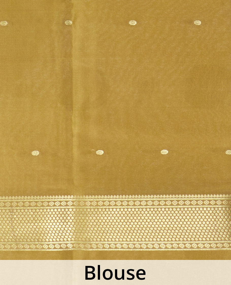 Pink zari buttas Mysore silk saree, contrast traditional motifs woven zari border, and Mughal style motifs woven pallu