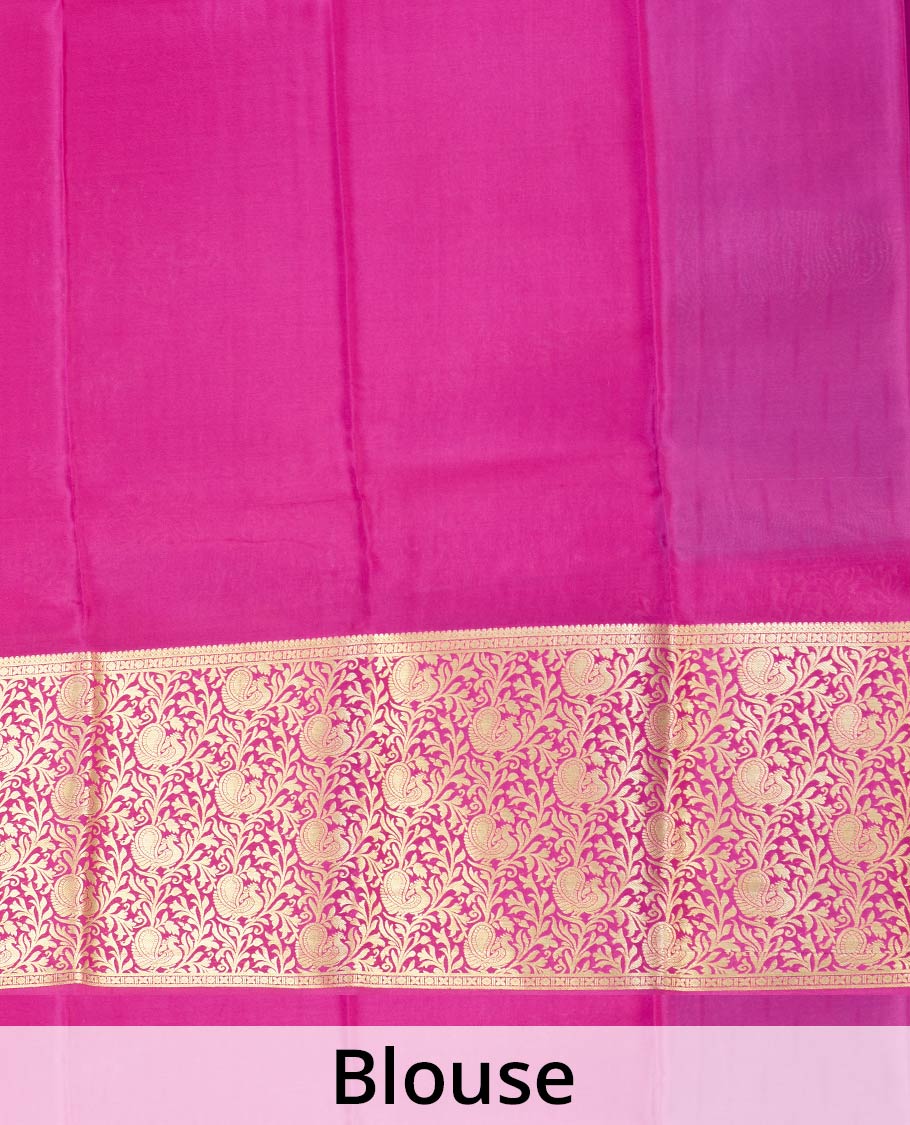 Blue zari buttas Mysore silk saree, contrast zari border, and pallu of peacock, and floral jaal design