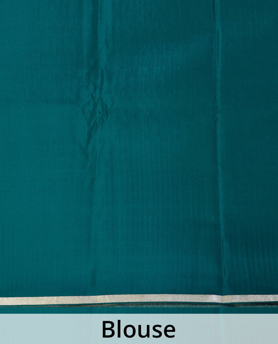 Green zari buttas Mysore silk saree, temple seppu rekku zari border, and chevron design pallu