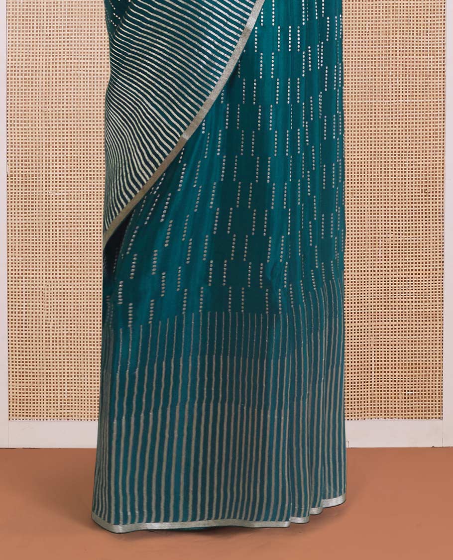 Green zari buttas Mysore silk saree, temple seppu rekku zari border, and chevron design pallu