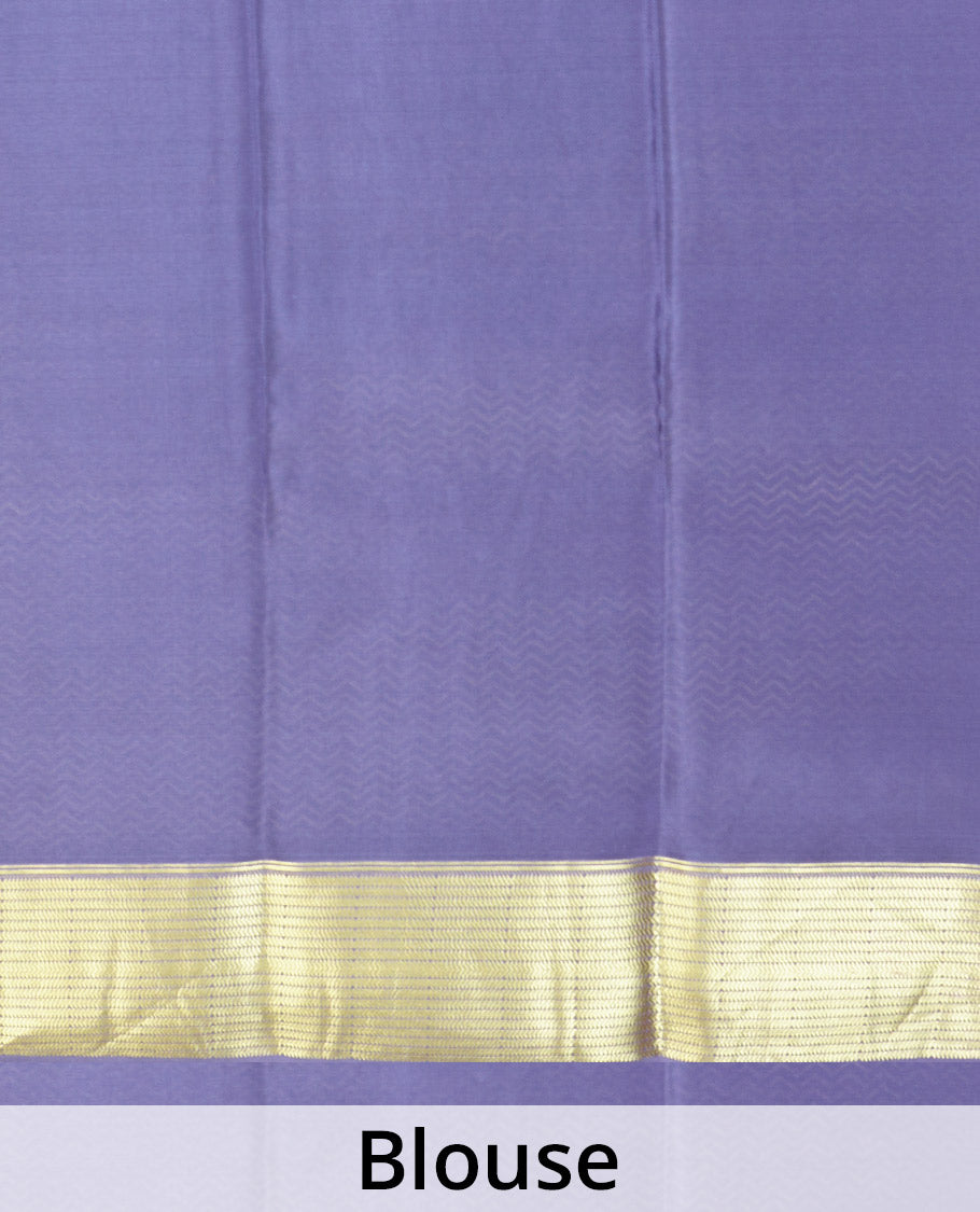 Pink zari buttas Mysore silk saree, contrast traditional zari border, and pallu of chevron designs
