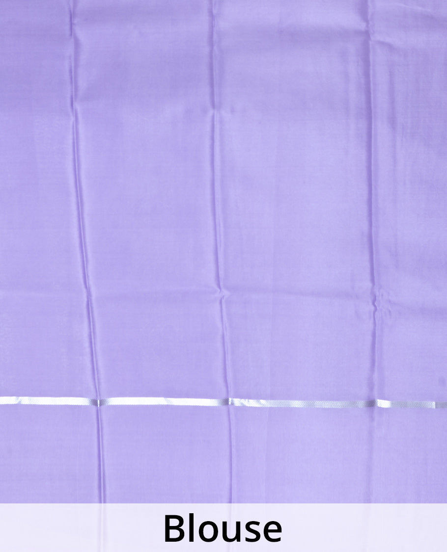 Lavender traditional flora-fauna motifs steeped with Mysore silk saree, self-border, and intricate pallu