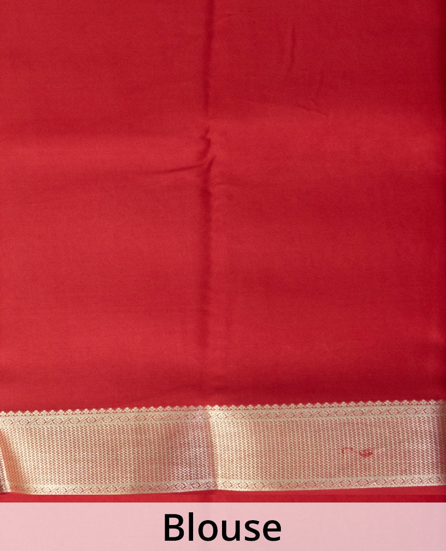 Blue floral zari buttas Mysore silk saree, contrast traditional zari border, and pallu of jaal pattern