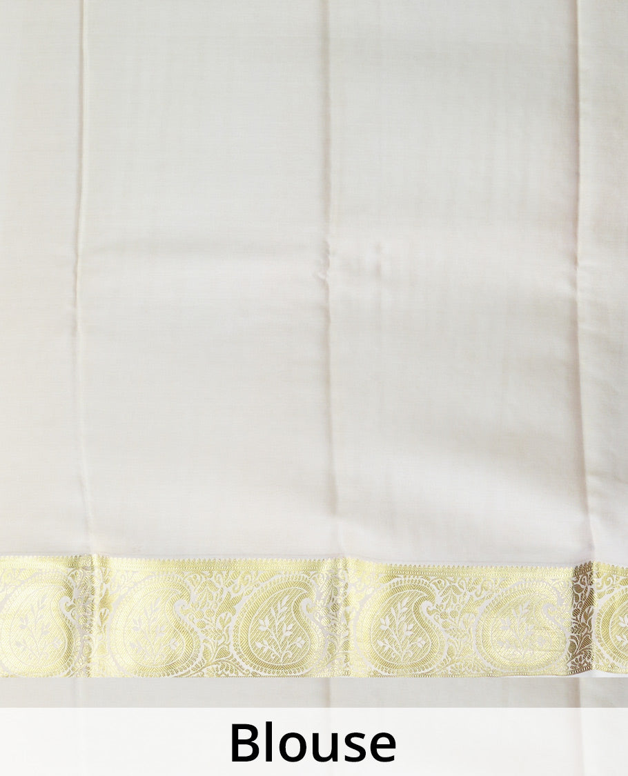 Sandal zari buttas Mysore silk saree, contrast paisley design zari border, and zari design pallu