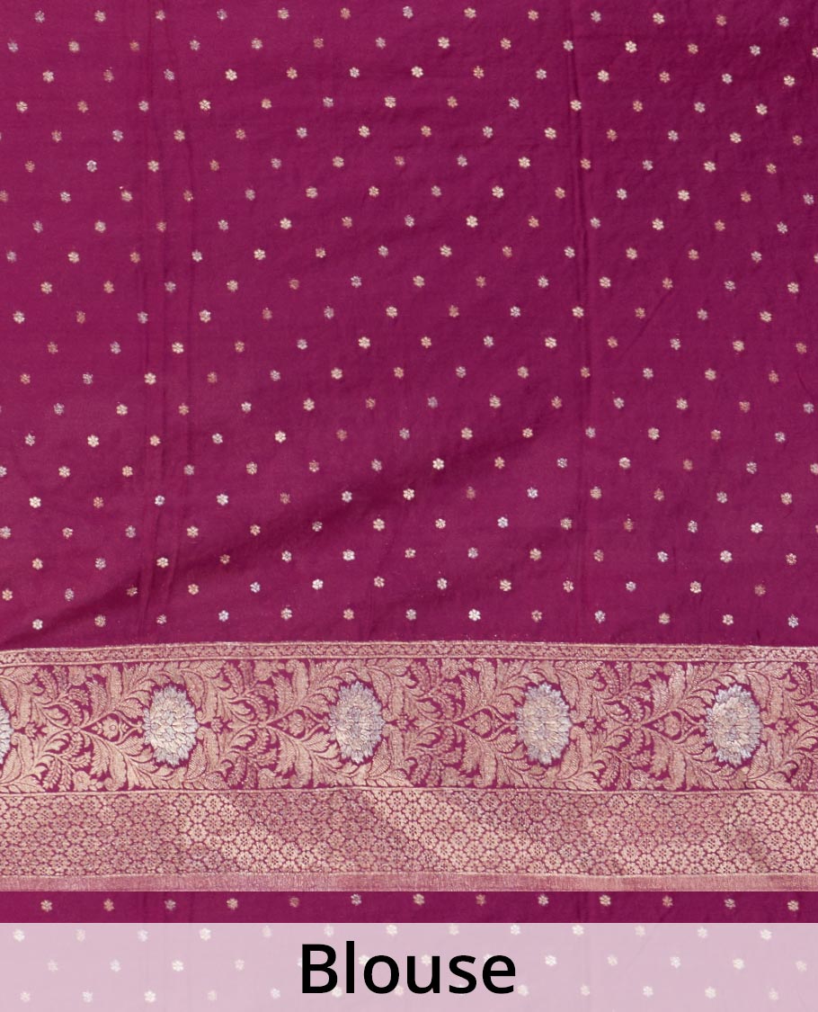 Maroon floral jaal jacquard fancy crepe saree, floral creeper zari border, and pallu of floral jaal design
