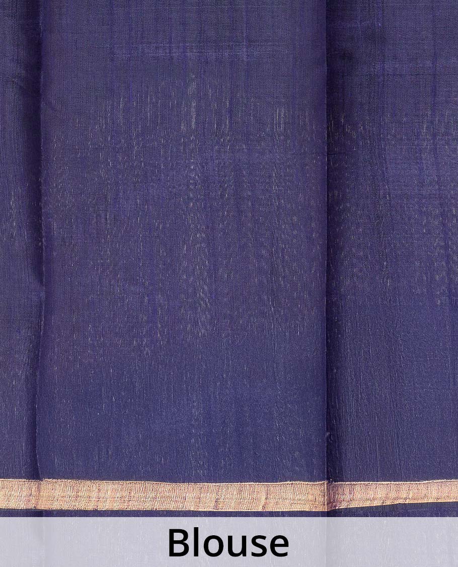 Blue striped dupion silk saree, big thazampoo rekku zari border, and zari-rich pallu