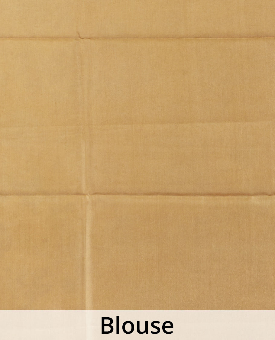 Yellow floral vine printed silk saree, contrast border, and pallu of chevron stripes print