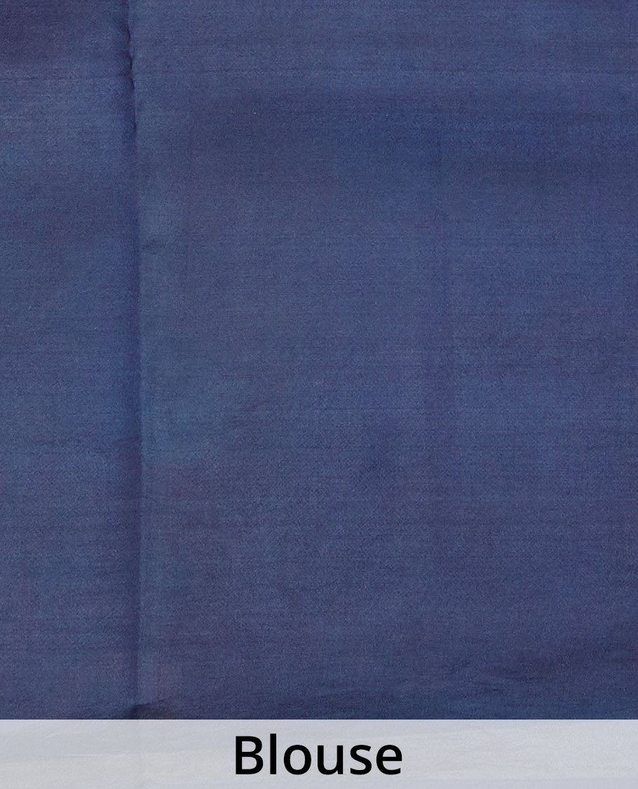 Borderless purple floral vine printed silk saree, contrast thin piping border, and printed pallu