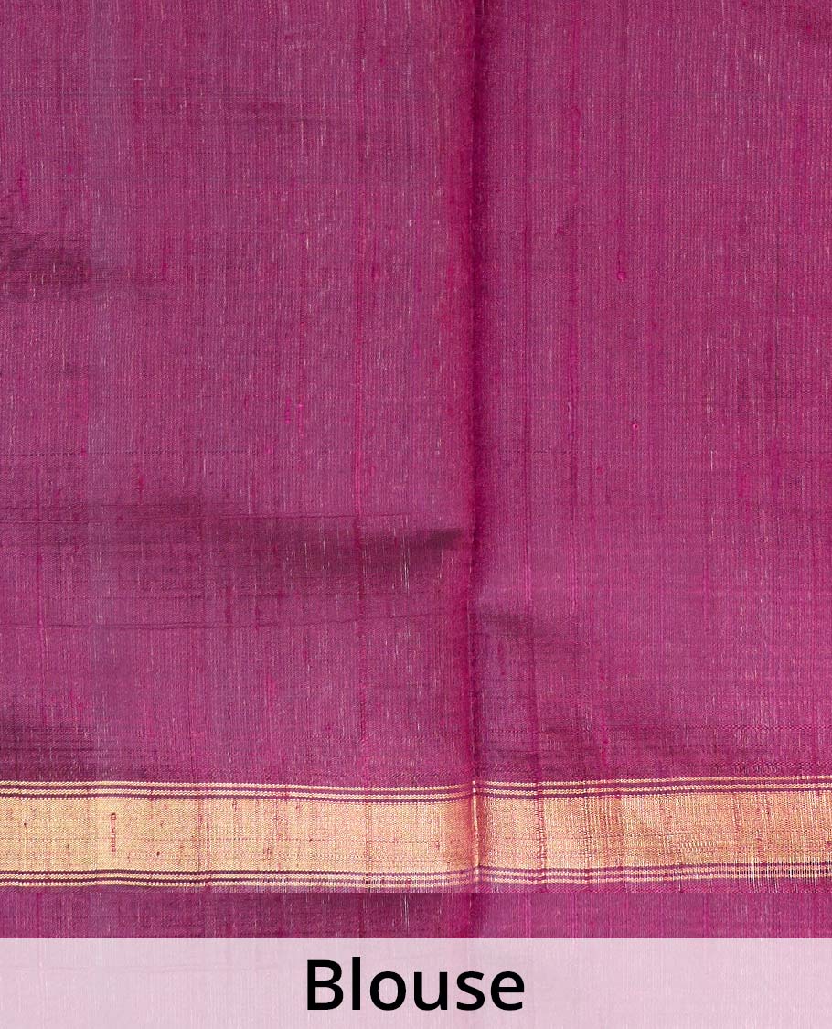 Purple dobby-style buttas dupion silk saree, big thazampoo rekku border, and zari-rich pallu
