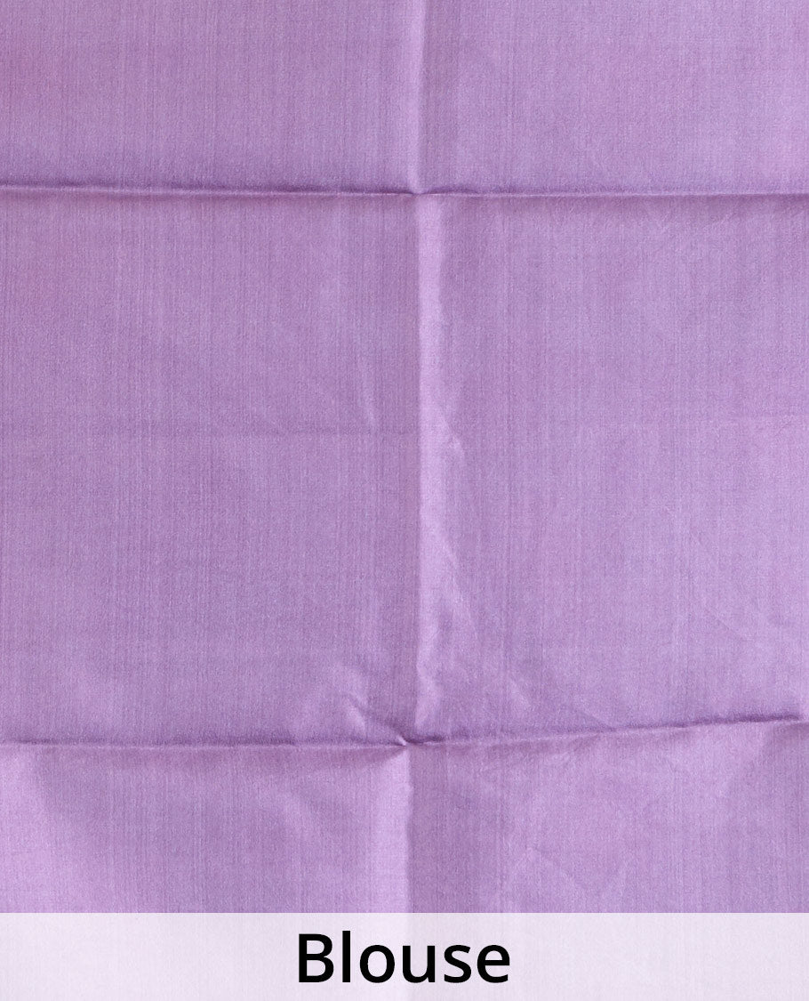 Blue floral vine printed silk saree, contrast printed border, and pallu of geometric print