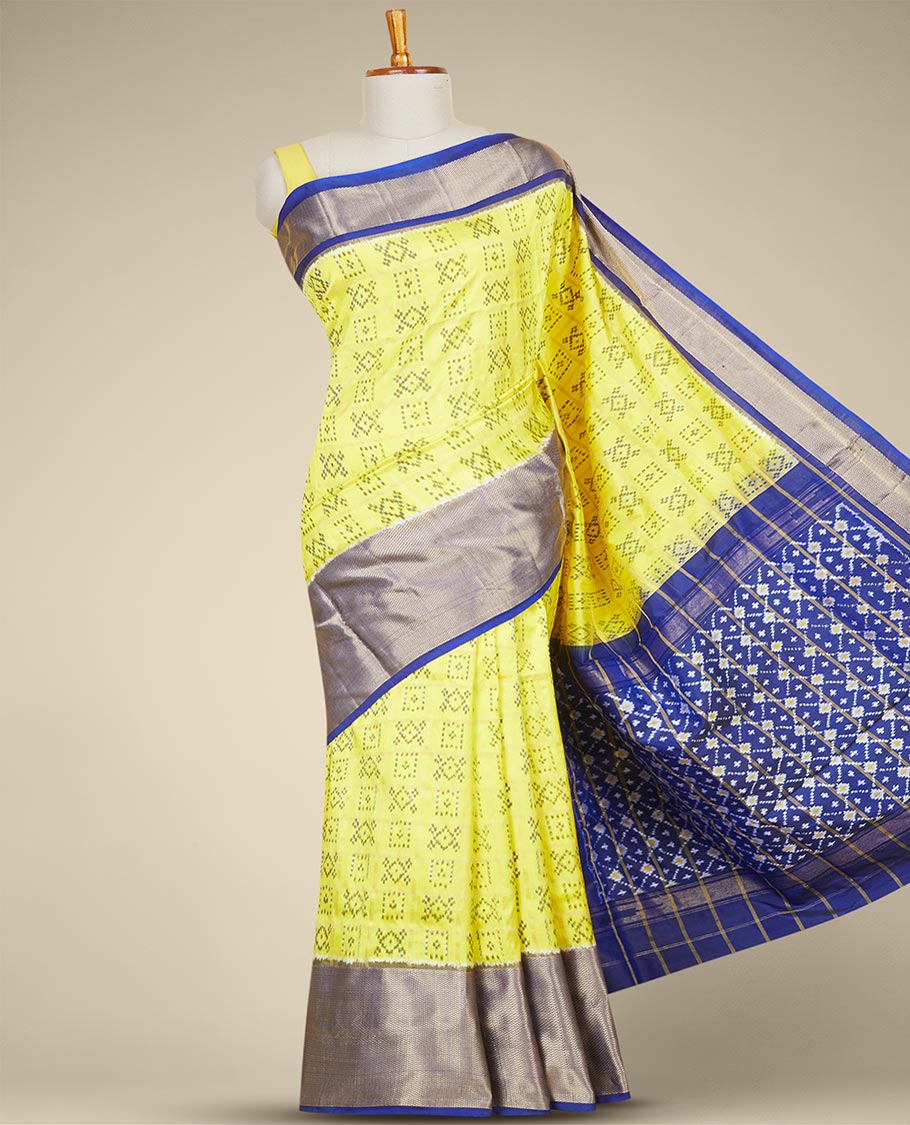 Mustard Yellow Soft Silk Saree With Beautiful Ikkat Designs