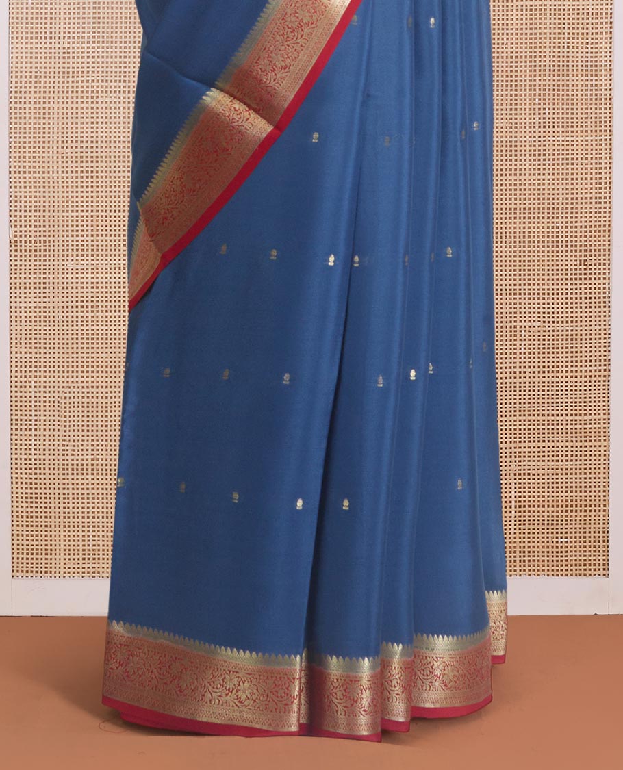 Grey zari buttas Mysore silk saree, contrast zari border of traditional zari designs, and zari design pallu