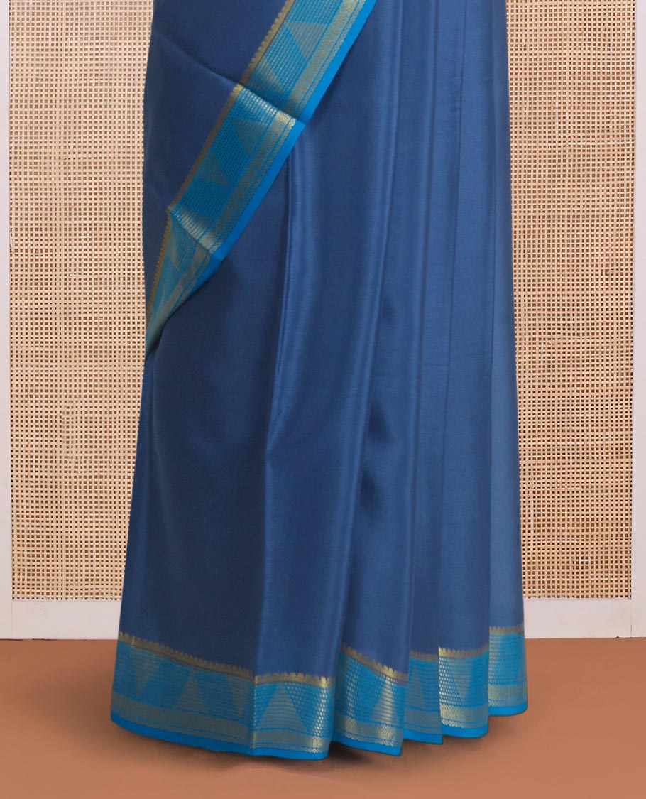 Blue zari buttas Mysore silk saree, contrast border of geometric zari designs, and zari design pallu