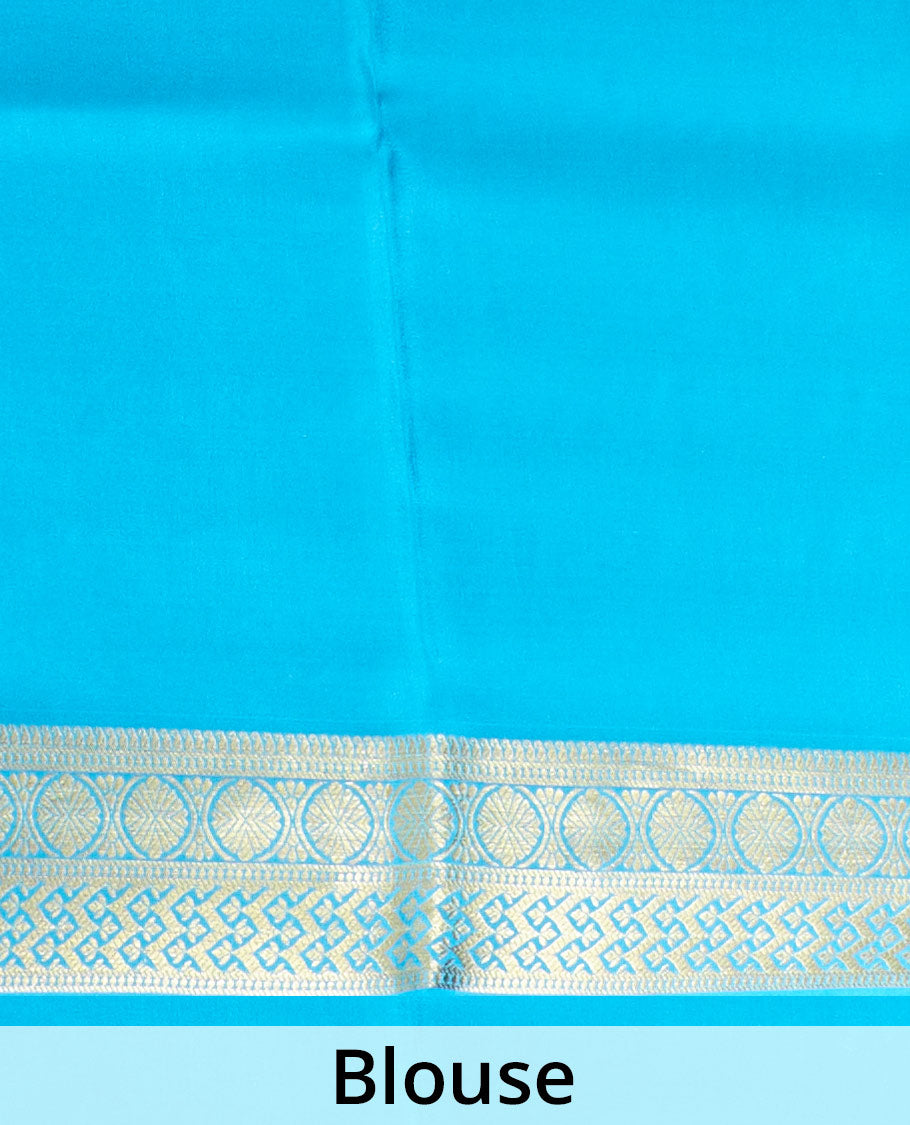 Purple zari buttas Mysore silk saree, contrast traditional zari design border, and zari woven pallu