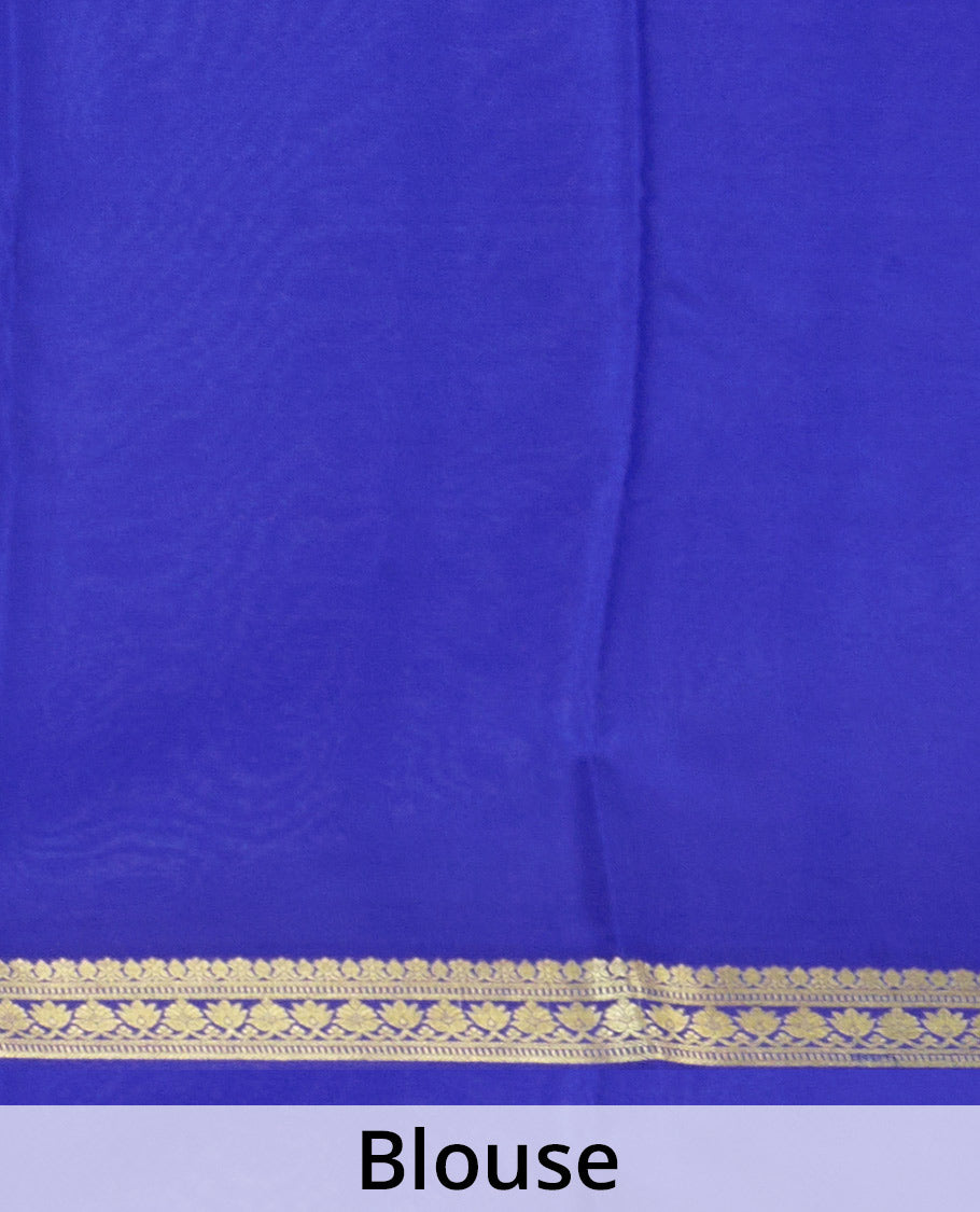 Rani pink plain Mysore silk saree, contrast traditional zari border, and zari striped pallu