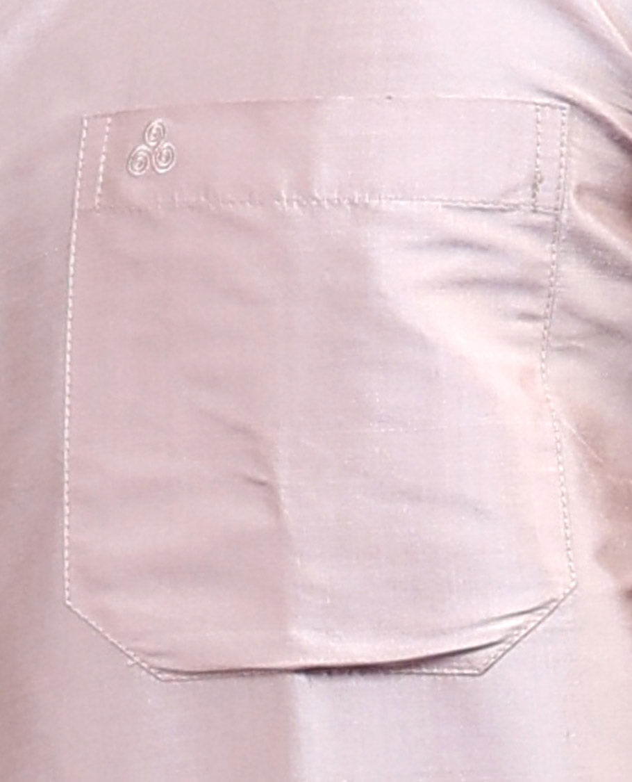 Cream pure-silk plain design short-sleeve shirt
