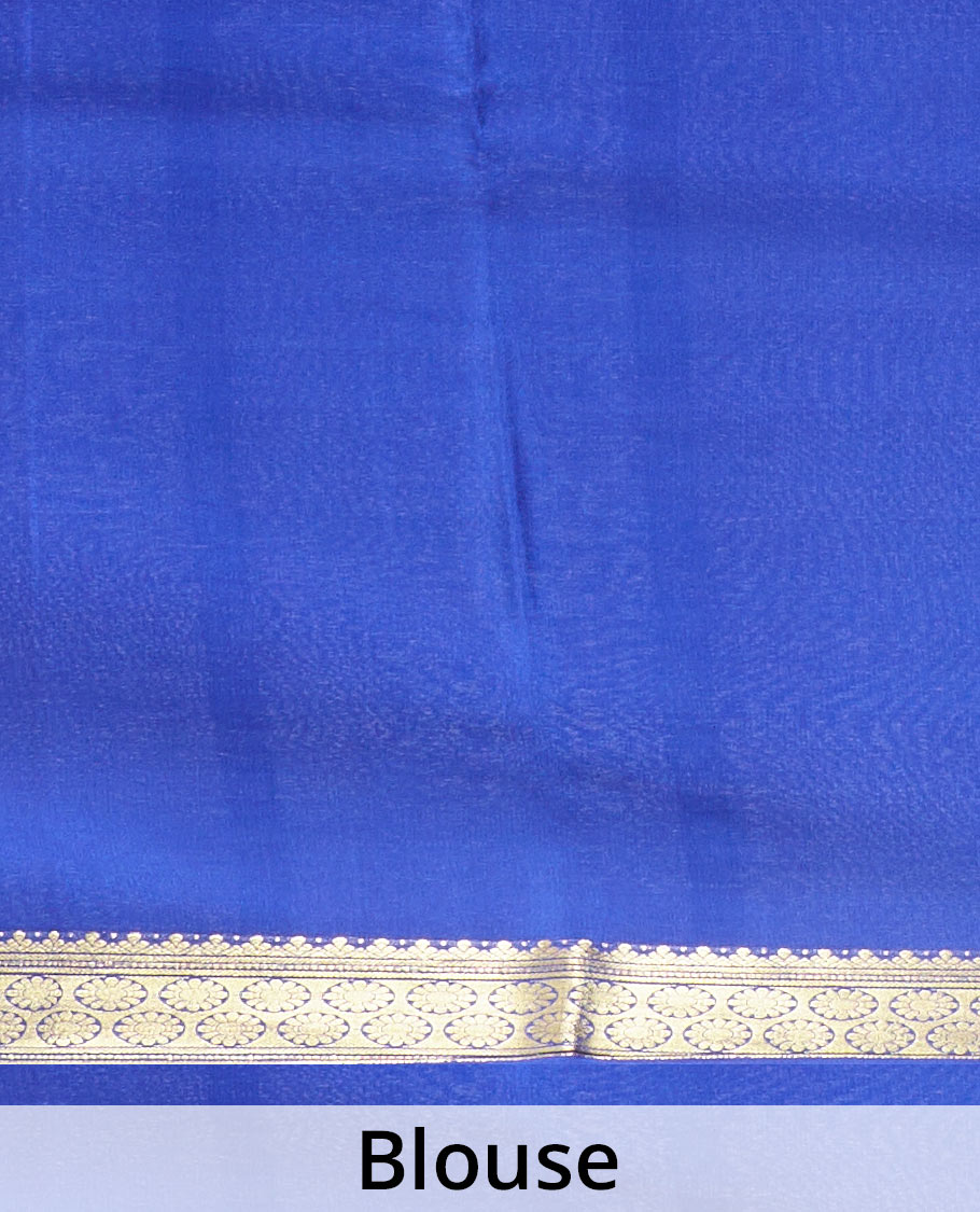 Seafoam green plain Mysore silk saree, contrast traditional zari border, and zari striped pallu