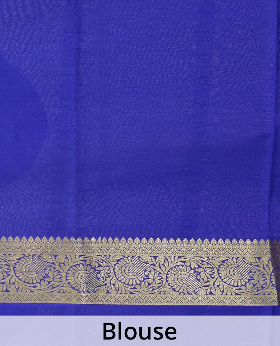 Orange zari buttas Mysore silk saree, contrast traditional zari floral creeper border, and zari striped pallu