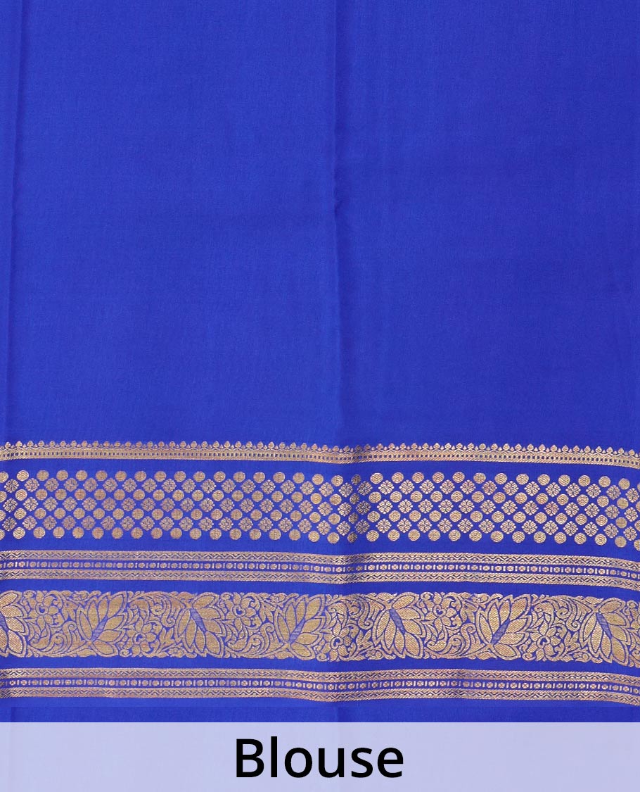 Maroon plain Mysore silk saree, contrast traditional zari designs steeped border, and zari striped pallu