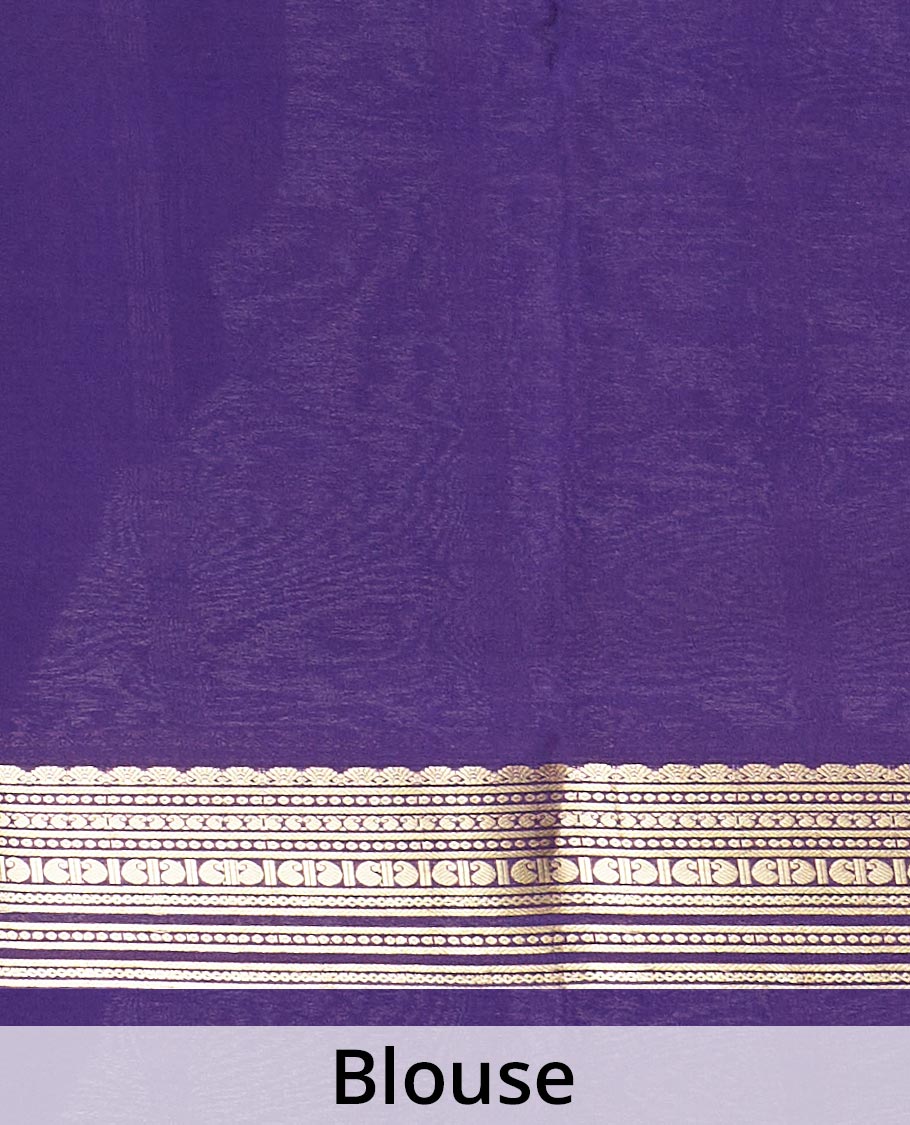 Pink plain Mysore silk saree, contrast traditional zari design steeped border, and zari striped pallu