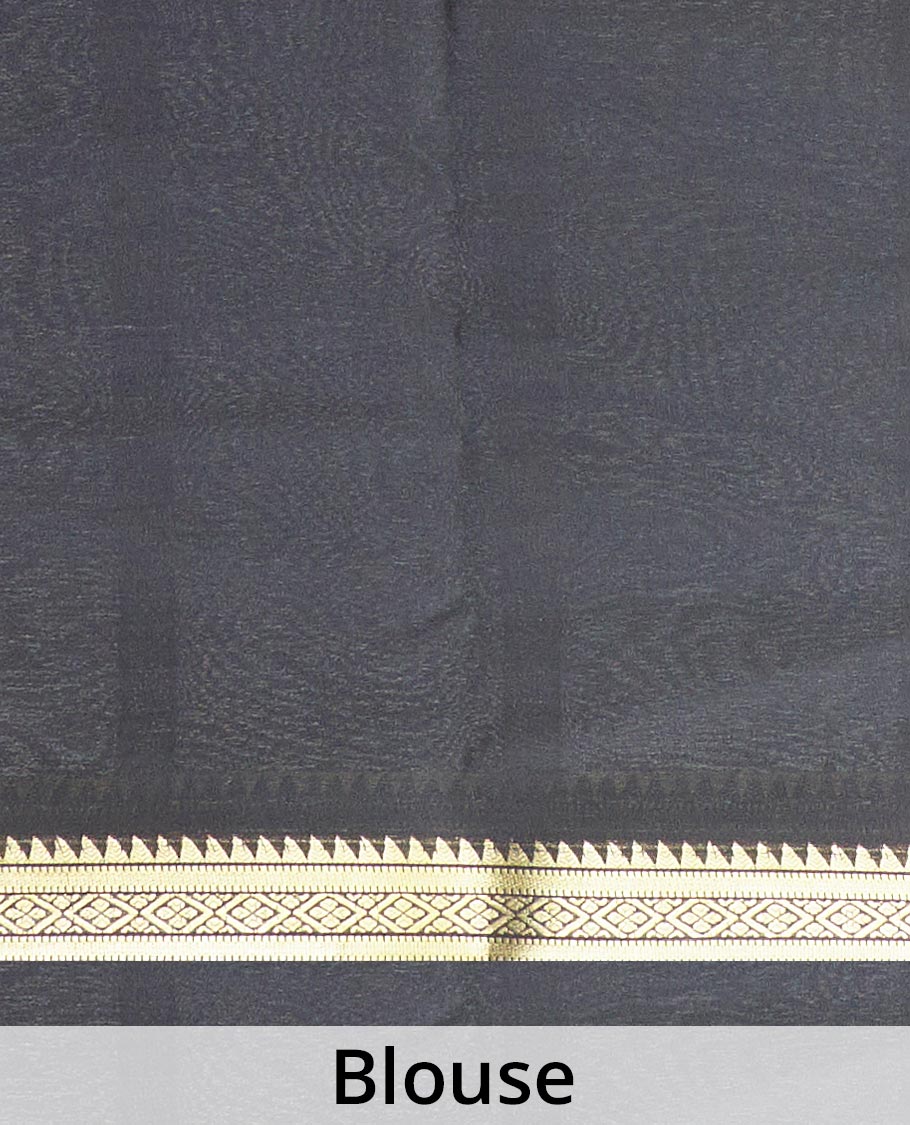 Orange plain Mysore silk saree, contrast traditional zari design border, and zari striped pallu