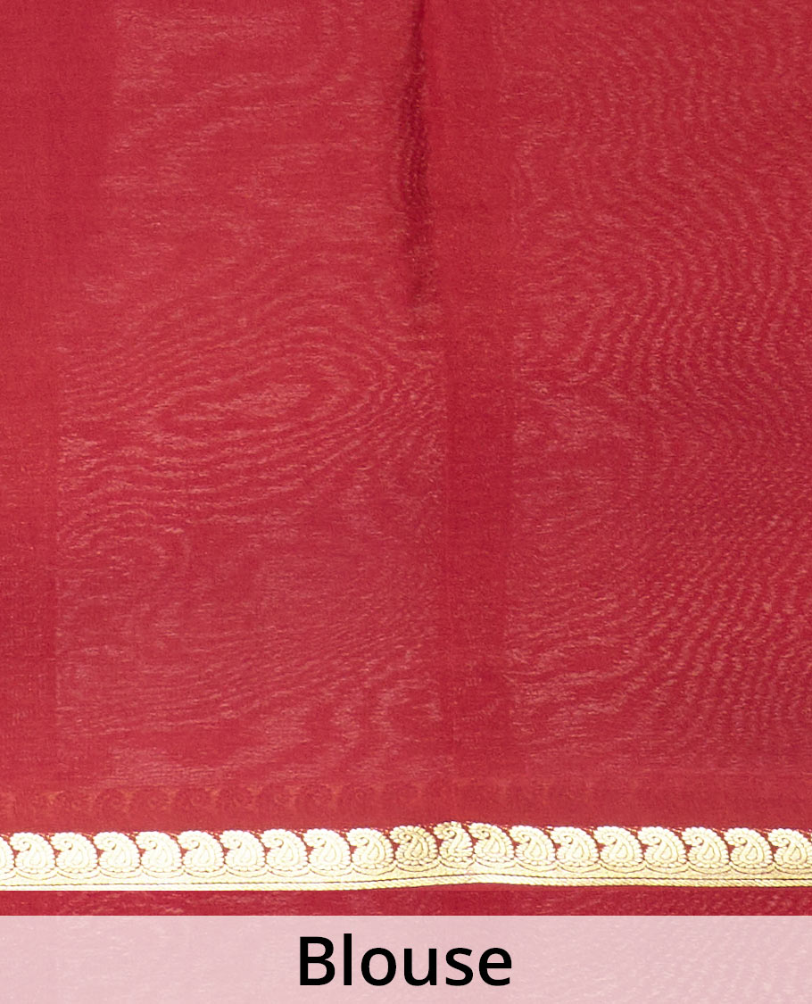 Maroon plain Mysore silk saree, paisley zari design border, and zari striped pallu
