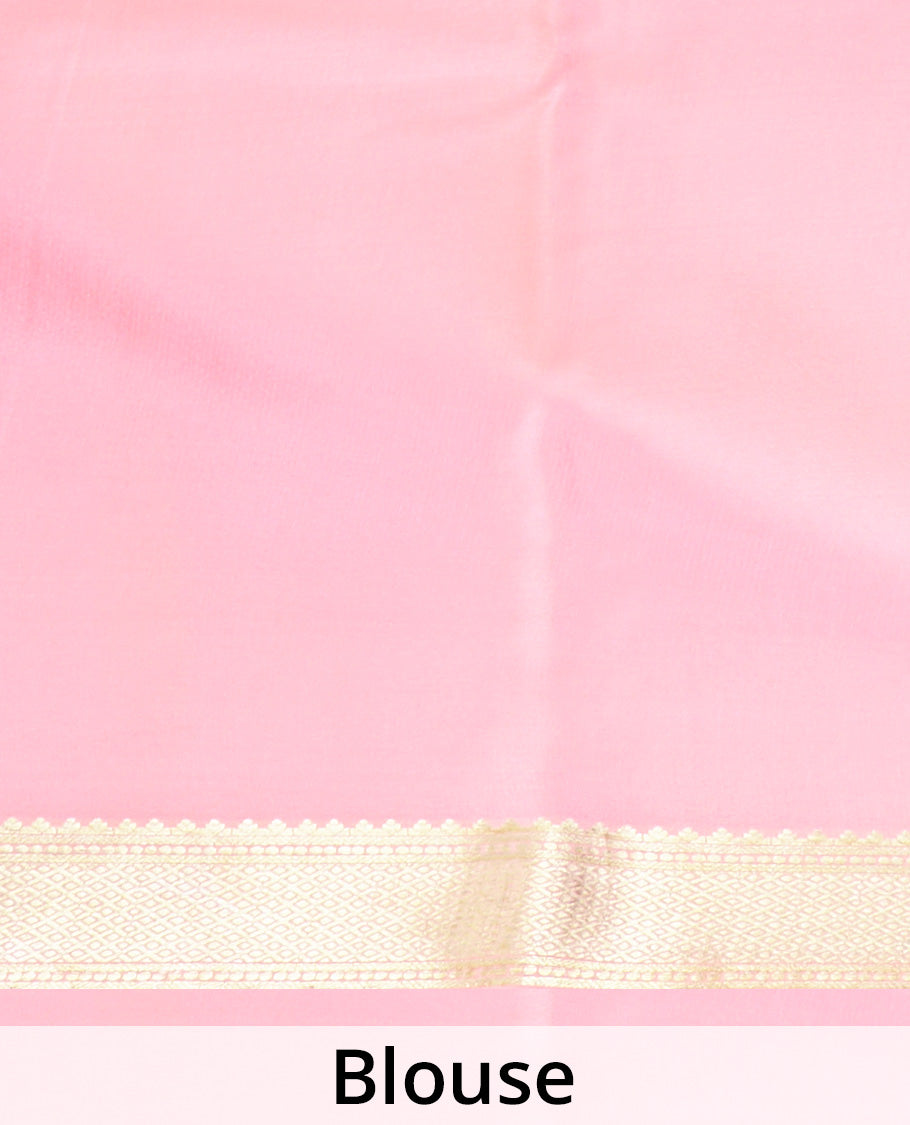 Aszure blue plain Mysore silk saree, contrast traditional zari border, and zari striped pallu