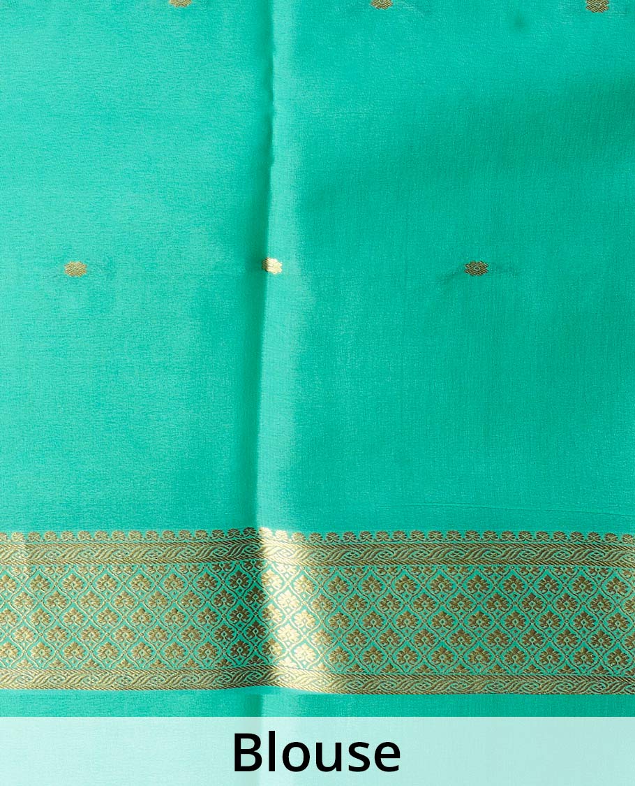 Pink zari buttas Mysore silk saree, contrast jaal zari design border, and intricate zari woven pallu