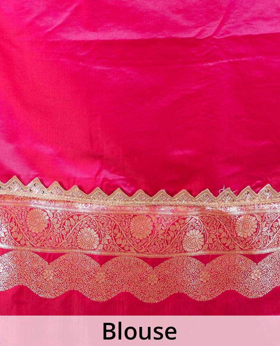 Green jaal jacquard with micro stonework banaras nylon silk saree, contrast floral creeper zari and stone work border, and intricately zari woven pallu