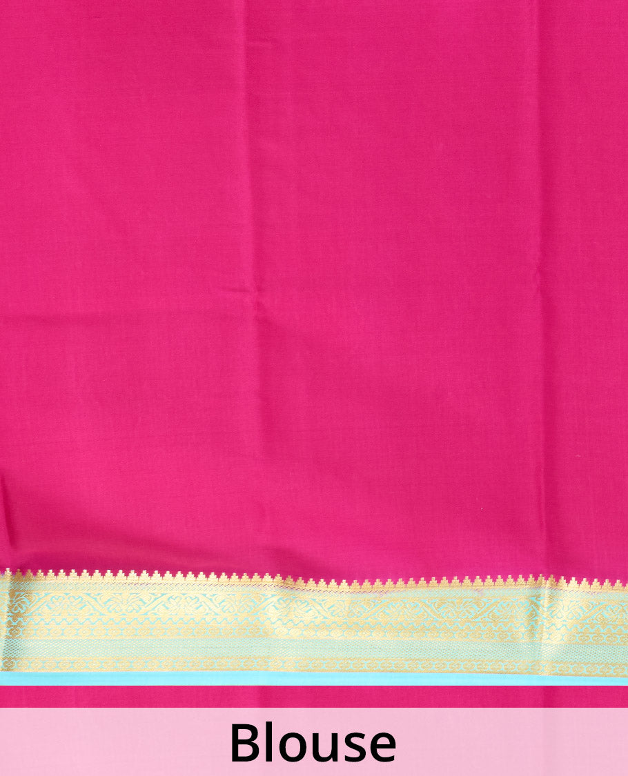 Blue zari elephant motifs woven Mysore silk saree, contrast traditional zari border and pallu of zari-rich paisley designs