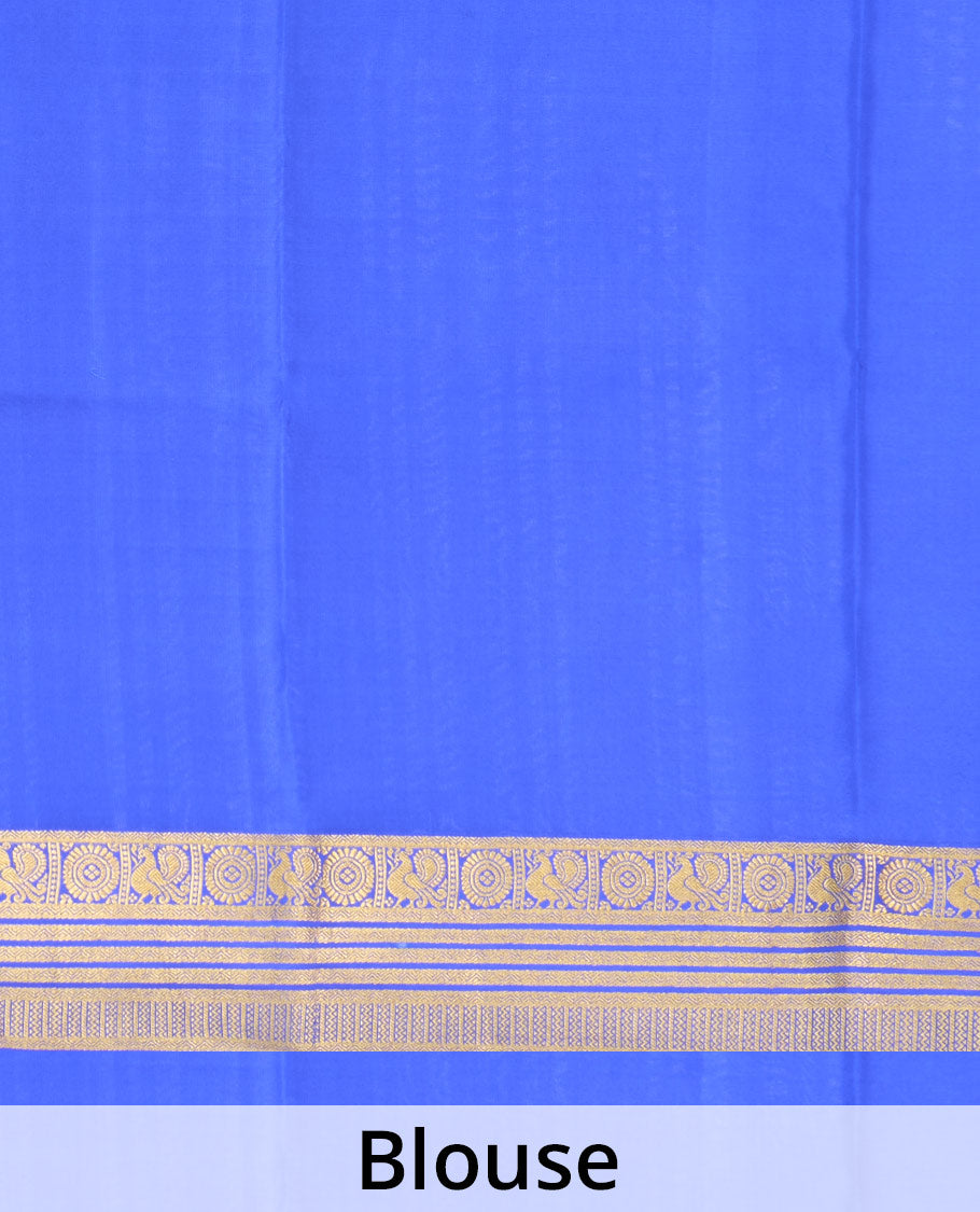 Green plain Mysore silk saree, contrast traditional zari border of Peacock and chakram and pallu of traditional designs