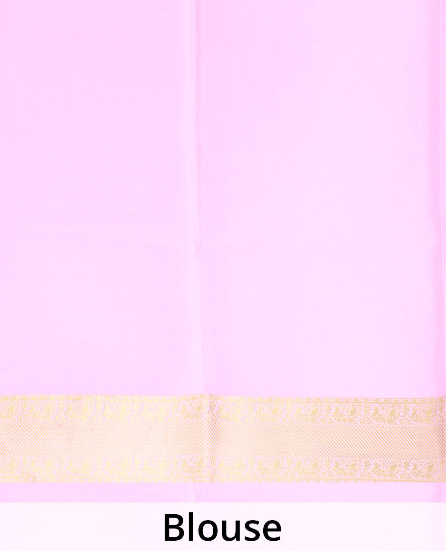 Red floral zari buttas woven Mysore silk saree, contrast traditional zari border, and pallu of jaal design