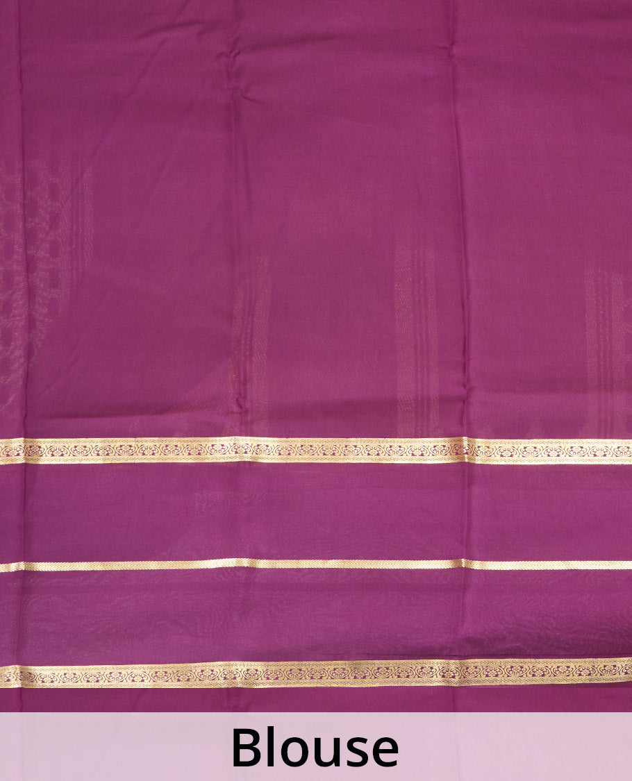Green zari buttas Mysore silk saree, contrast traditional zari border, and pallu of Temple design in thick zari