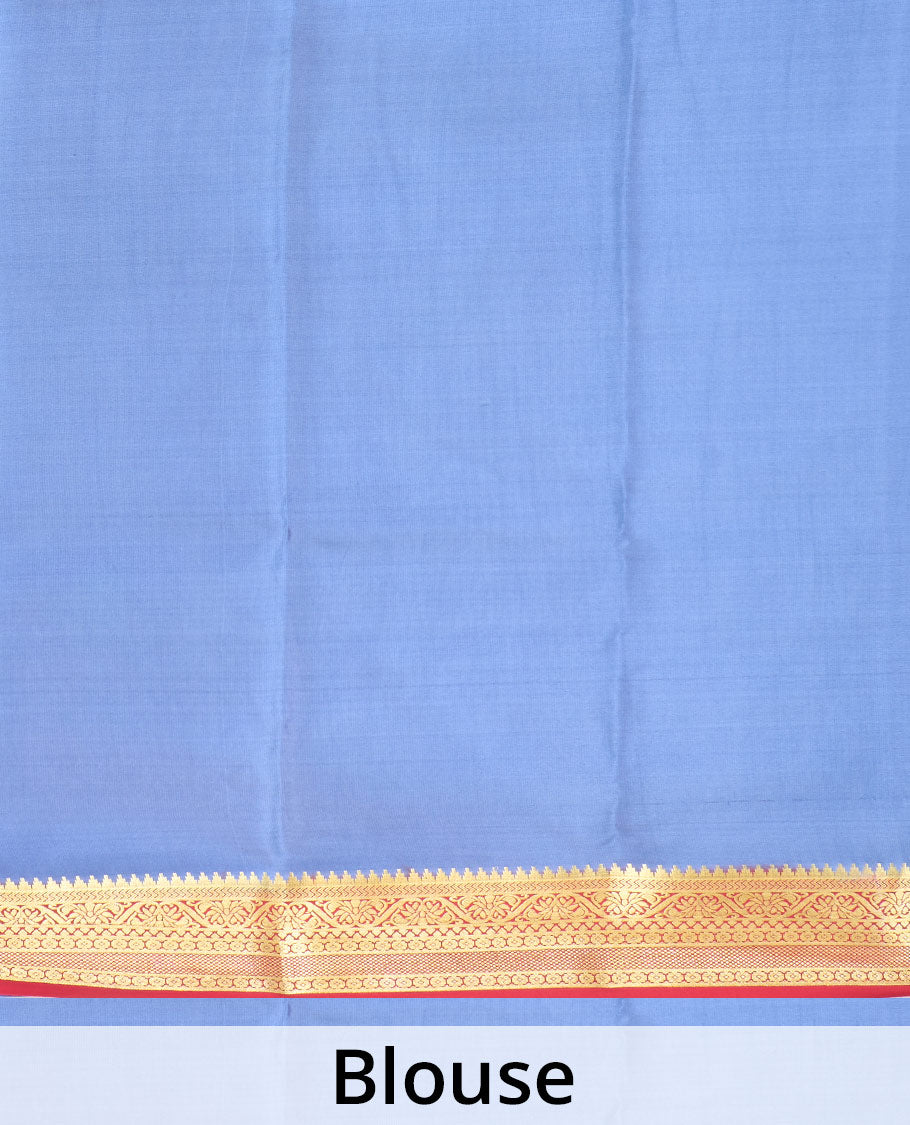 Red zari elephant motifs woven Mysore silk saree, contrast traditional zari border and pallu of zari-rich paisley designs