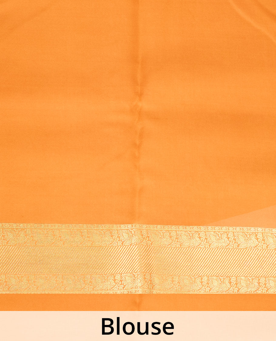 Blue floral zari buttas woven Mysore silk saree, contrast traditional zari border, and pallu of jaal design