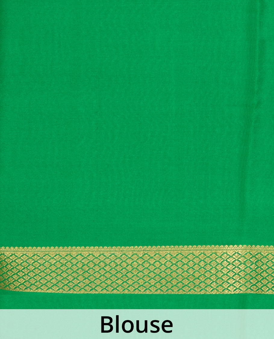 Maroon zari checked Mysore silk saree, contrast peacock eye border, and pallu of zari stripes