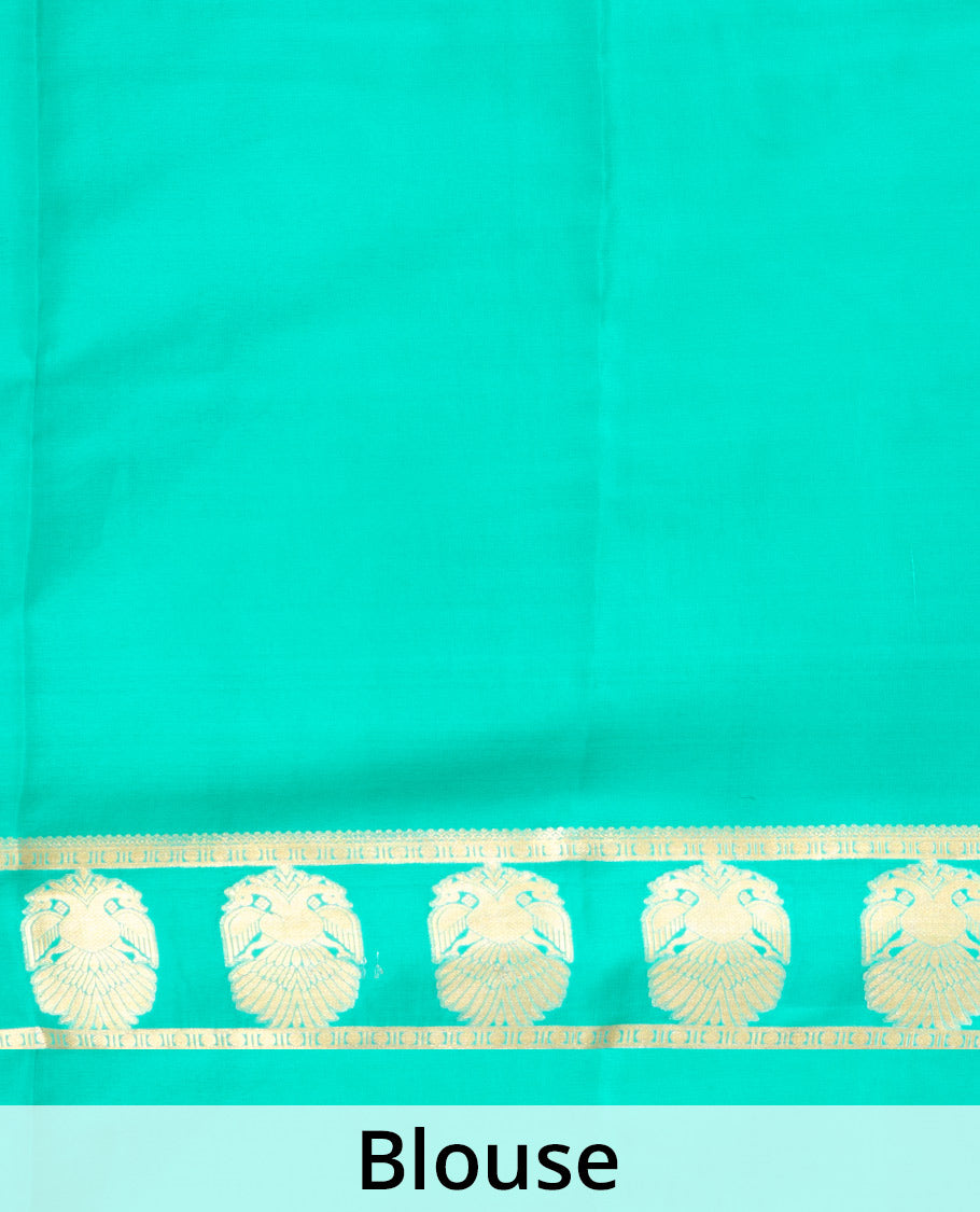 Lavender plain Mysore silk saree, contrast two-headed eagle border, and pallu of traditional designs