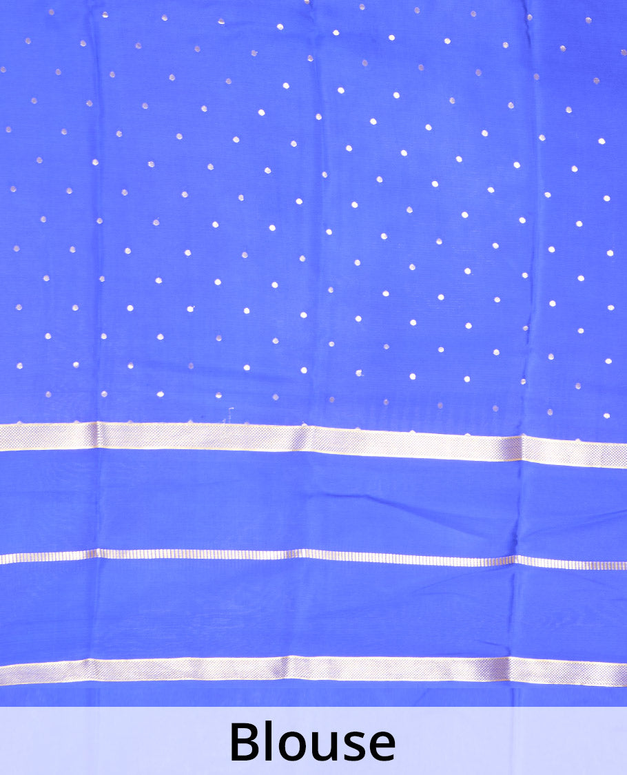 Sandal plain Mysore silk saree, contrast rettai pettu traditional zari border, and pallu of zari sparsely woven stripes