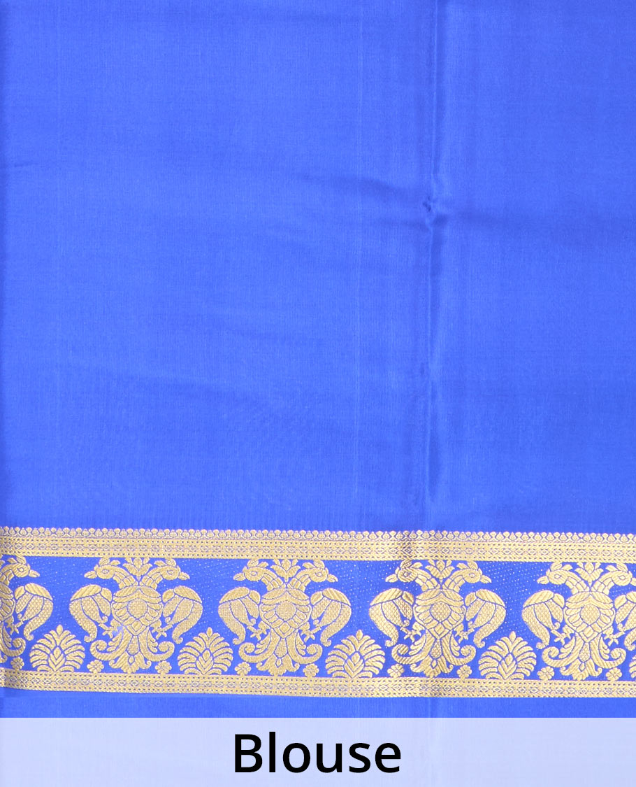Green plain Mysore silk saree, contrast two-headed eagle border, and pallu of traditional designs