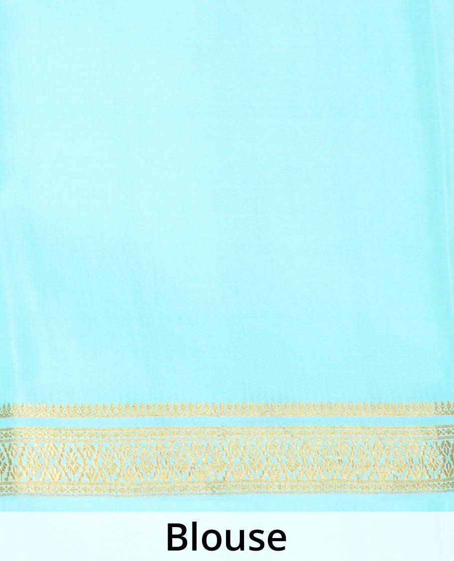 Green zari buttas, and checked Mysore silk saree, zari border, and pallu of zari stripes
