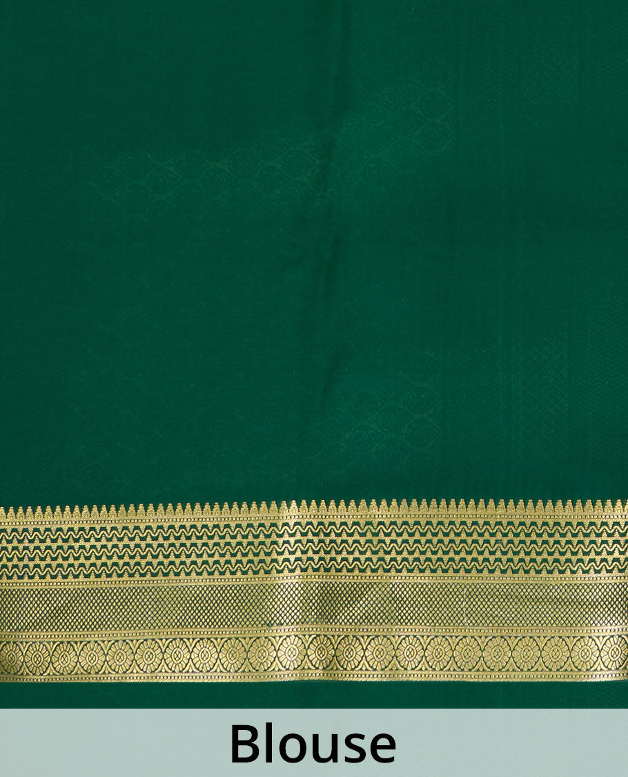 Green zari buttas Mysore silk saree, traditional zari border, and pallu of jaal design